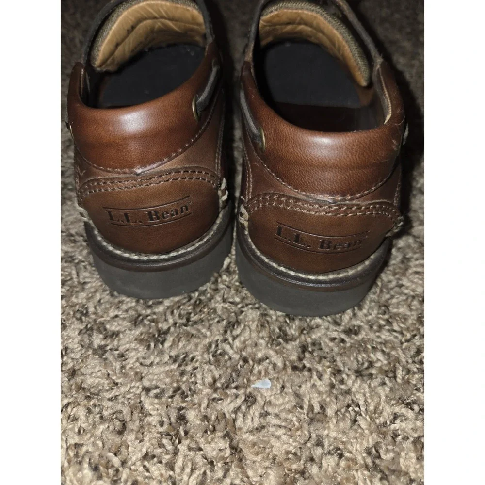 LL Bean Allagash Bison Leather Hand Sewn Boat Shoes Brown Mens Size 7 EE Wide